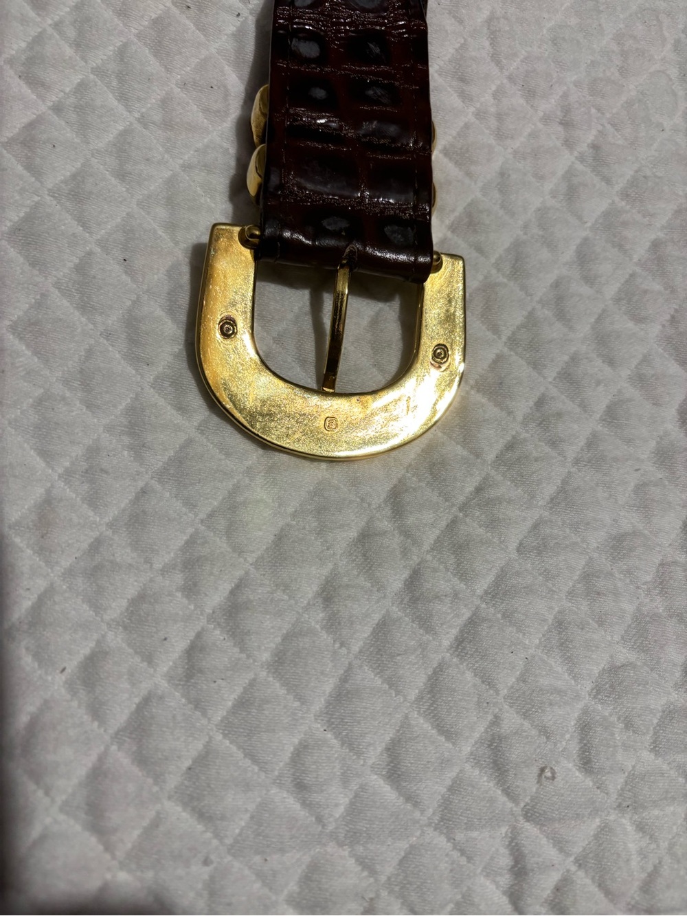 Cache St . Maarten Vintage Brown Croc-Embossed Belt with Gold-Tone Buckle - Picture 6 of 8